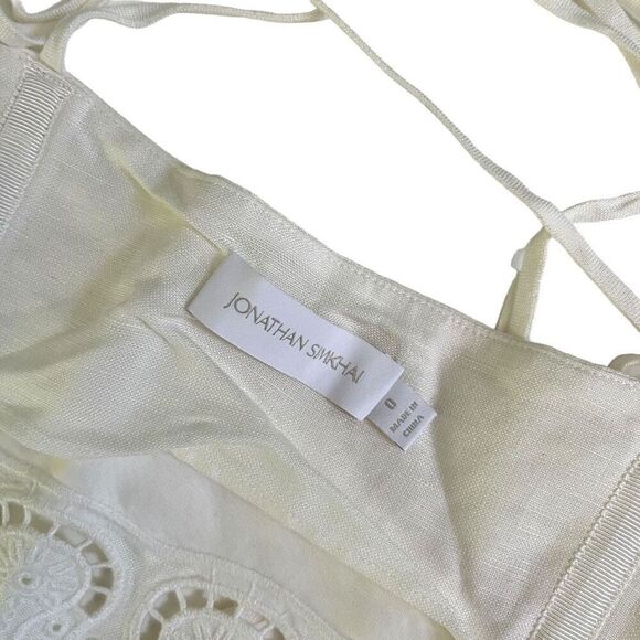 SIMKHAI Sherri Scarf Embroidered Linen‎ Top in White - Picture 6 of 7